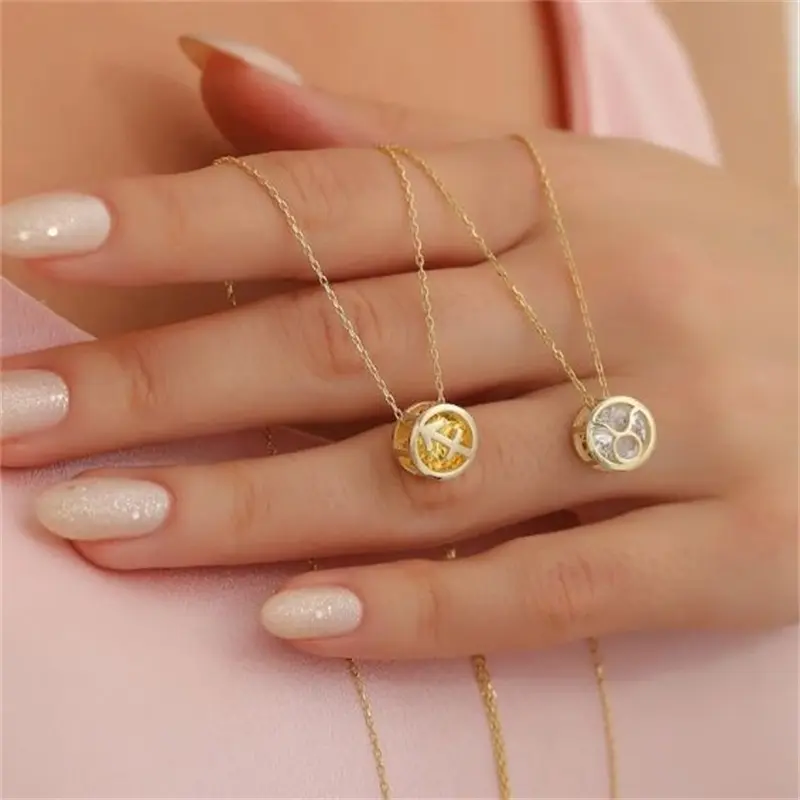 Double-Sided Openwork Zodiac Necklace – Cubic Zirconia Pendant Choker With Gold-Plated Chain