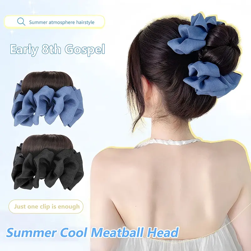 Luxurious Fluffy Synthetic Wig Bun with Claw Clip and Hair Band; Natural Brown Black Hair Accessory