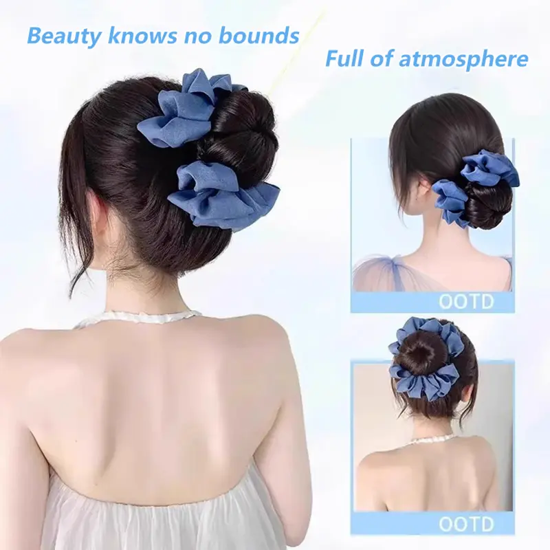 Luxurious Fluffy Synthetic Wig Bun with Claw Clip and Hair Band; Natural Brown Black Hair Accessory