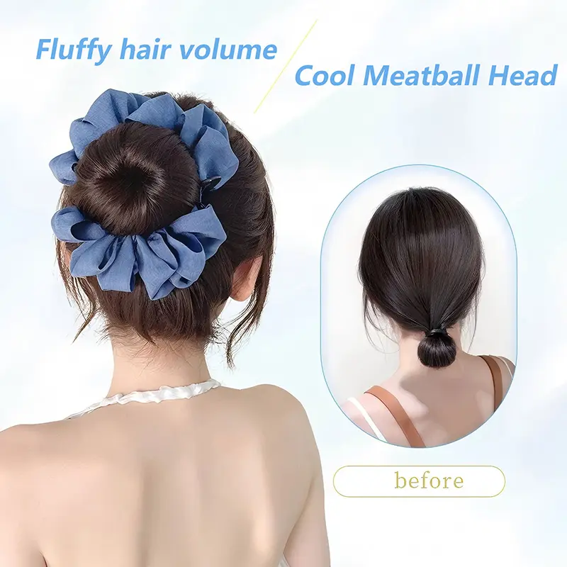 Luxurious Fluffy Synthetic Wig Bun with Claw Clip and Hair Band; Natural Brown Black Hair Accessory