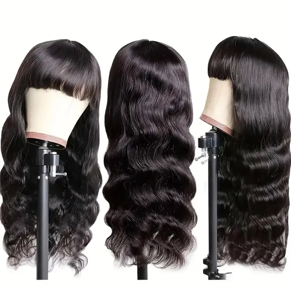 Body Wave Human Hair Wigs With Bangs 3x1 Lace Wavy Wig Natural Color Glueless Wigs Full Machine Made Human Hair Wigs On Sale