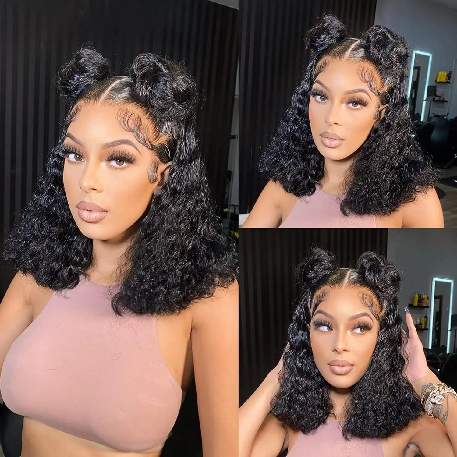 Deep Wave 4x4 Closure Lace Front Bob Wig Human Hair For Women Short 5x5 Closure Curly Wigs Glueless Wig Human hair Ready to Wear