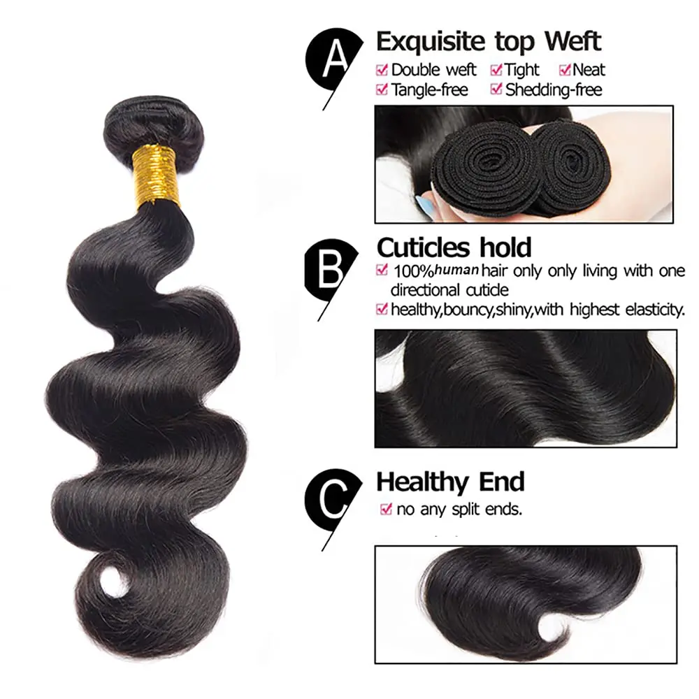 Body Wave Bundles Brazilian Human Hair 24 24 24 24 inch Body Wave Human Hair 100% Unprocessed Wavy 4 Bundles Natural Black
