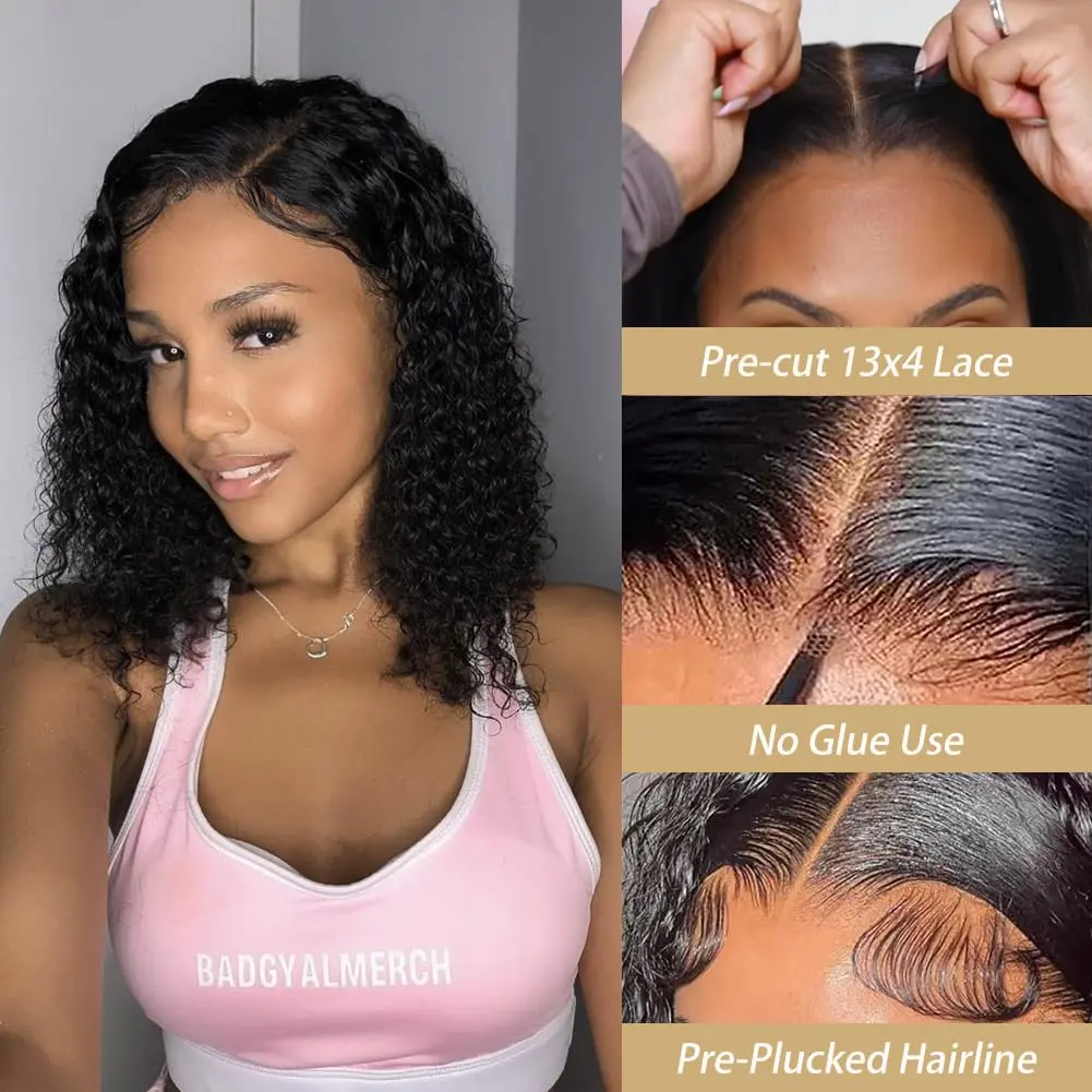 Deep Wave 4x4 Closure Lace Front Bob Wig Human Hair For Women Short 5x5 Closure Curly Wigs Glueless Wig Human hair Ready to Wear