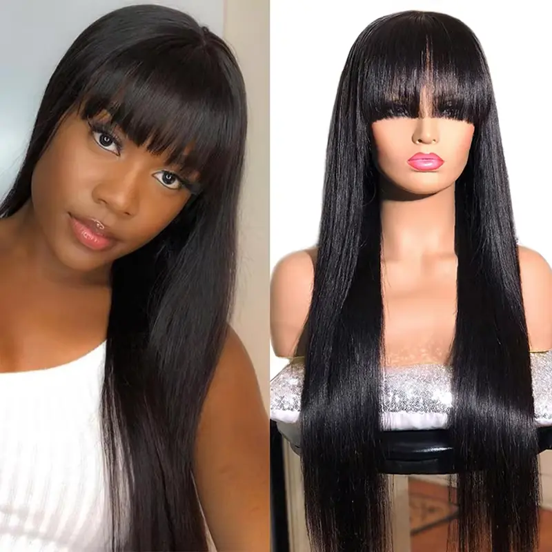 3x1 hd Lace Front Wig With Bangs Straight Full Lace Wig With Bangs for Women Pre Plucked Straight Human Hair Wigs on Sale