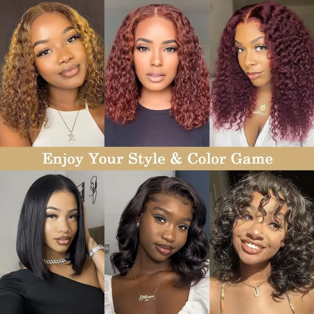 Deep Wave 4x4 Closure Lace Front Bob Wig Human Hair For Women Short 5x5 Closure Curly Wigs Glueless Wig Human hair Ready to Wear