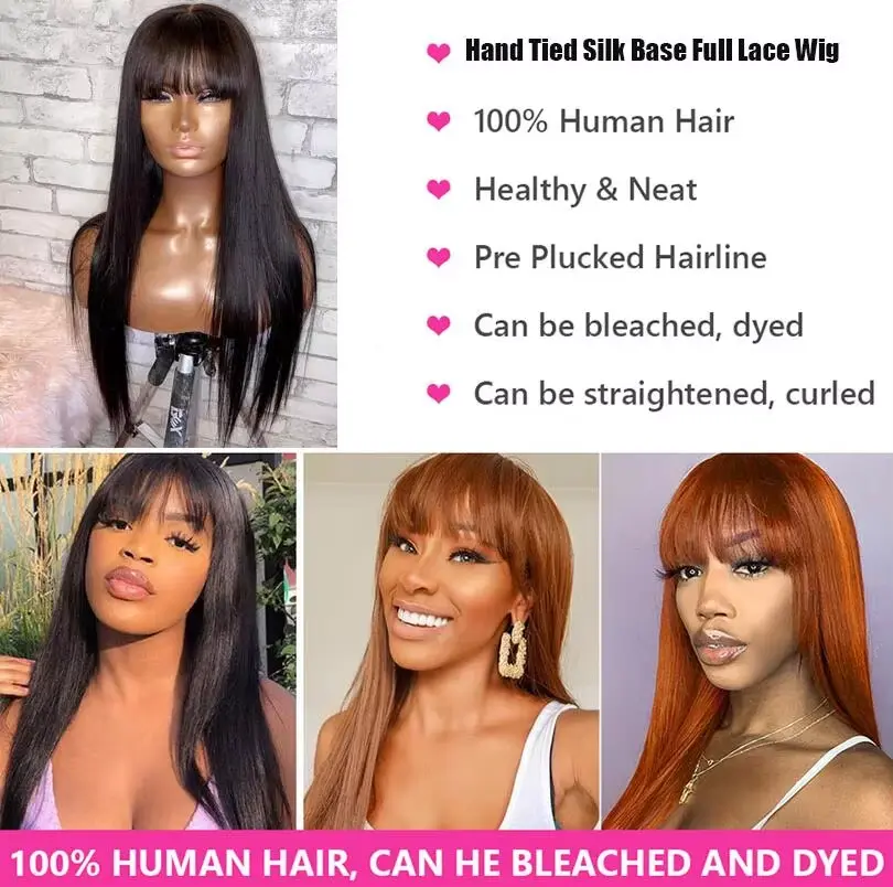 3x1 hd Lace Front Wig With Bangs Straight Full Lace Wig With Bangs for Women Pre Plucked Straight Human Hair Wigs on Sale
