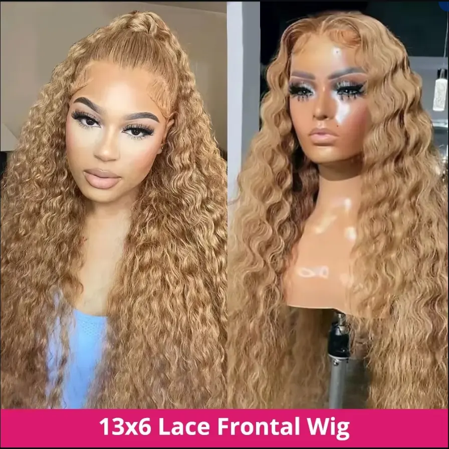 200% Density Lace Front Wig Human Hair 13X6 27 Deep Wave Honey Blonde HD Lace Frontal Curly Wigs For Women Human Hair Wig sale