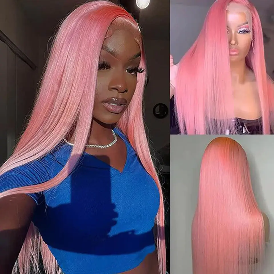 Pink lace front wig human hair 100% Glueless Straight Wigs 13x6 hd Lace Frontal for Women Choice Cosplay Clearance on Sale