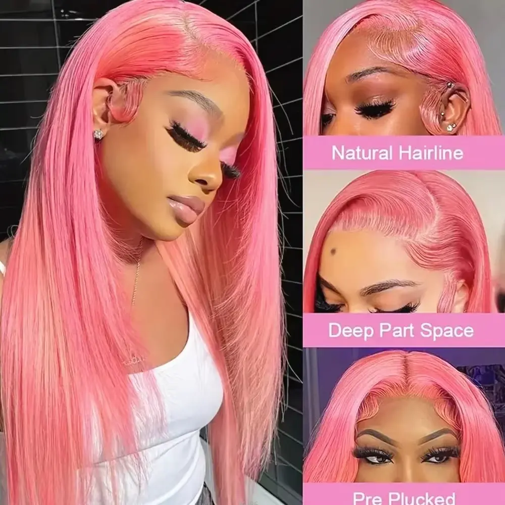 Pink lace front wig human hair 100% Glueless Straight Wigs 13x6 hd Lace Frontal for Women Choice Cosplay Clearance on Sale