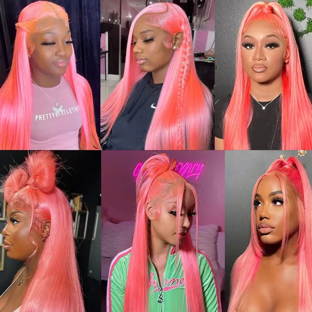 Pink lace front wig human hair 100% Glueless Straight Wigs 13x6 hd Lace Frontal for Women Choice Cosplay Clearance on Sale