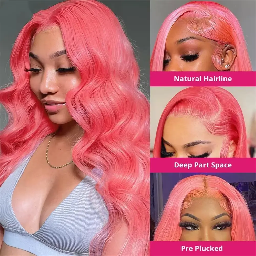 30 Inch Lace Front Human Hair Wigs Light Pink 13X4 hd Lace Frontal Wigs Body Wave 200 Density Human Hair Wig for Women Choice