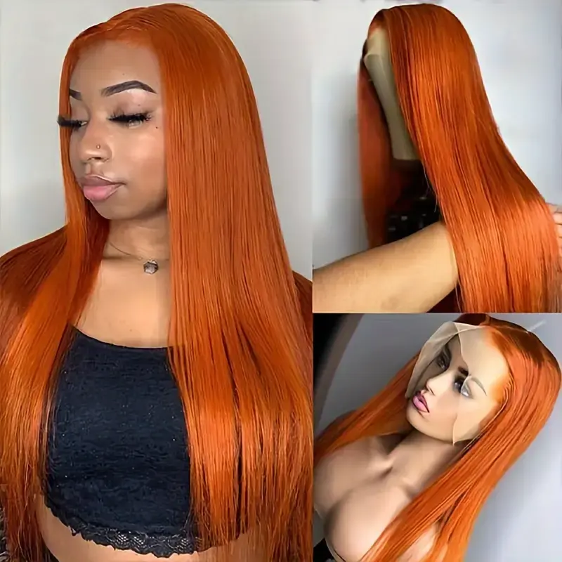 Straight 13x4 lace front wig Orange Ginger 13x6 hd lace frontal wigs human hair for women 30 inch colored wigs cheap on sale
