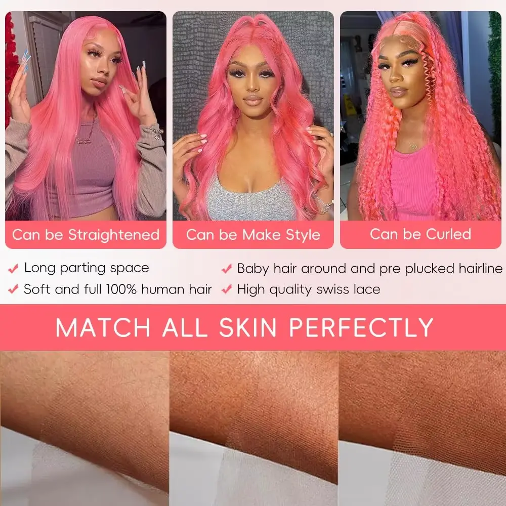30 Inch Lace Front Human Hair Wigs Light Pink 13X4 hd Lace Frontal Wigs Body Wave 200 Density Human Hair Wig for Women Choice
