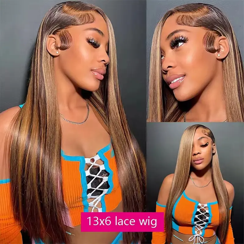 Highlight Ombre 30 inch lace front colored wigs human hair on sale Straight 13x4 13x6 hd lace frontal wig human hair for women