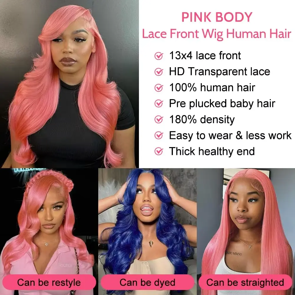 30 Inch Lace Front Human Hair Wigs Light Pink 13X4 hd Lace Frontal Wigs Body Wave 200 Density Human Hair Wig for Women Choice