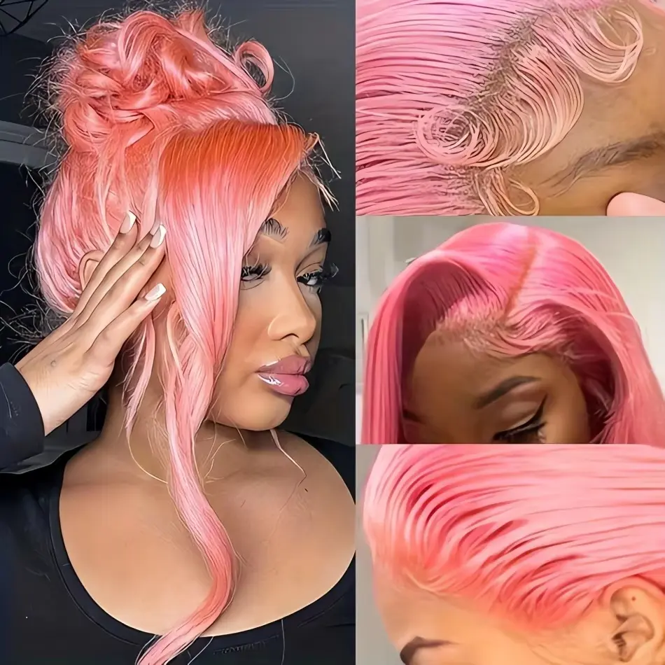 13x6 hd lace frontal human hair wig for women choice 100% Brazilian 30 inch lace front Pink colored bone straight wigs on sale