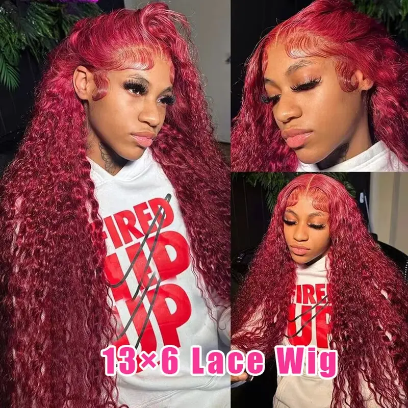 Burgundy 13x6 hd lace frontal wig human hair for women Choice Deep Wave 30 inch lace front curly wigs 13x4 Colored Wigs on sale