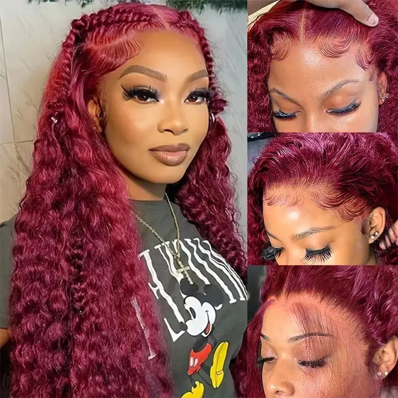 Burgundy 13x6 hd lace frontal wig human hair for women Choice Deep Wave 30 inch lace front curly wigs 13x4 Colored Wigs on sale