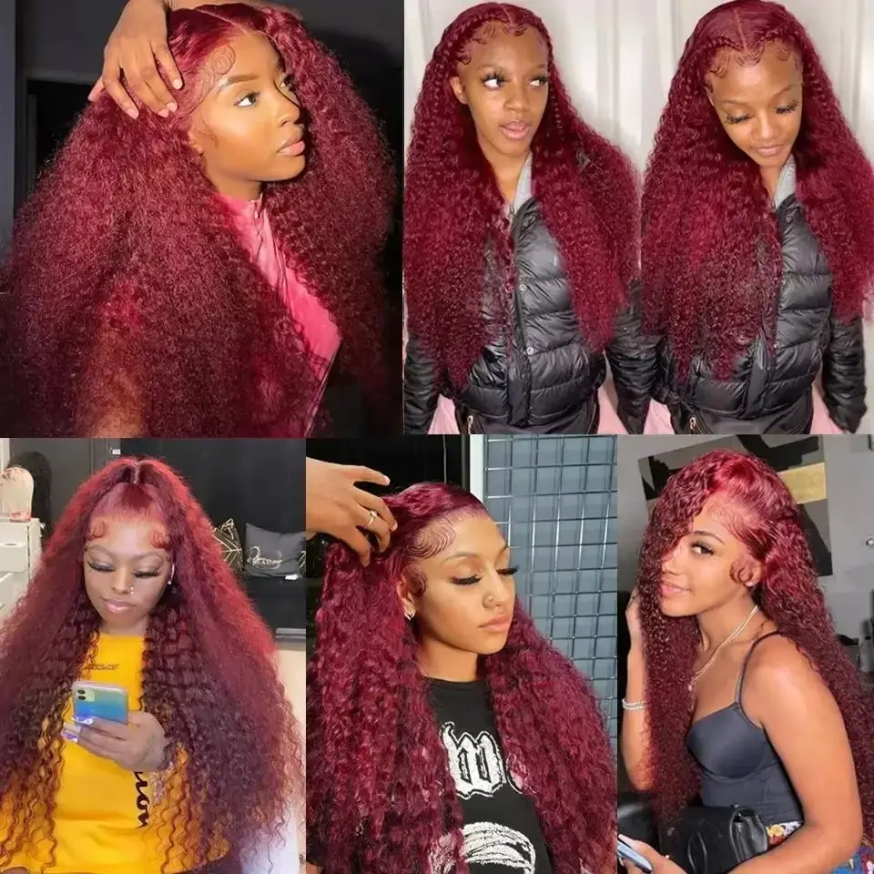 Burgundy 13x6 hd lace frontal wig human hair for women Choice Deep Wave 30 inch lace front curly wigs 13x4 Colored Wigs on sale