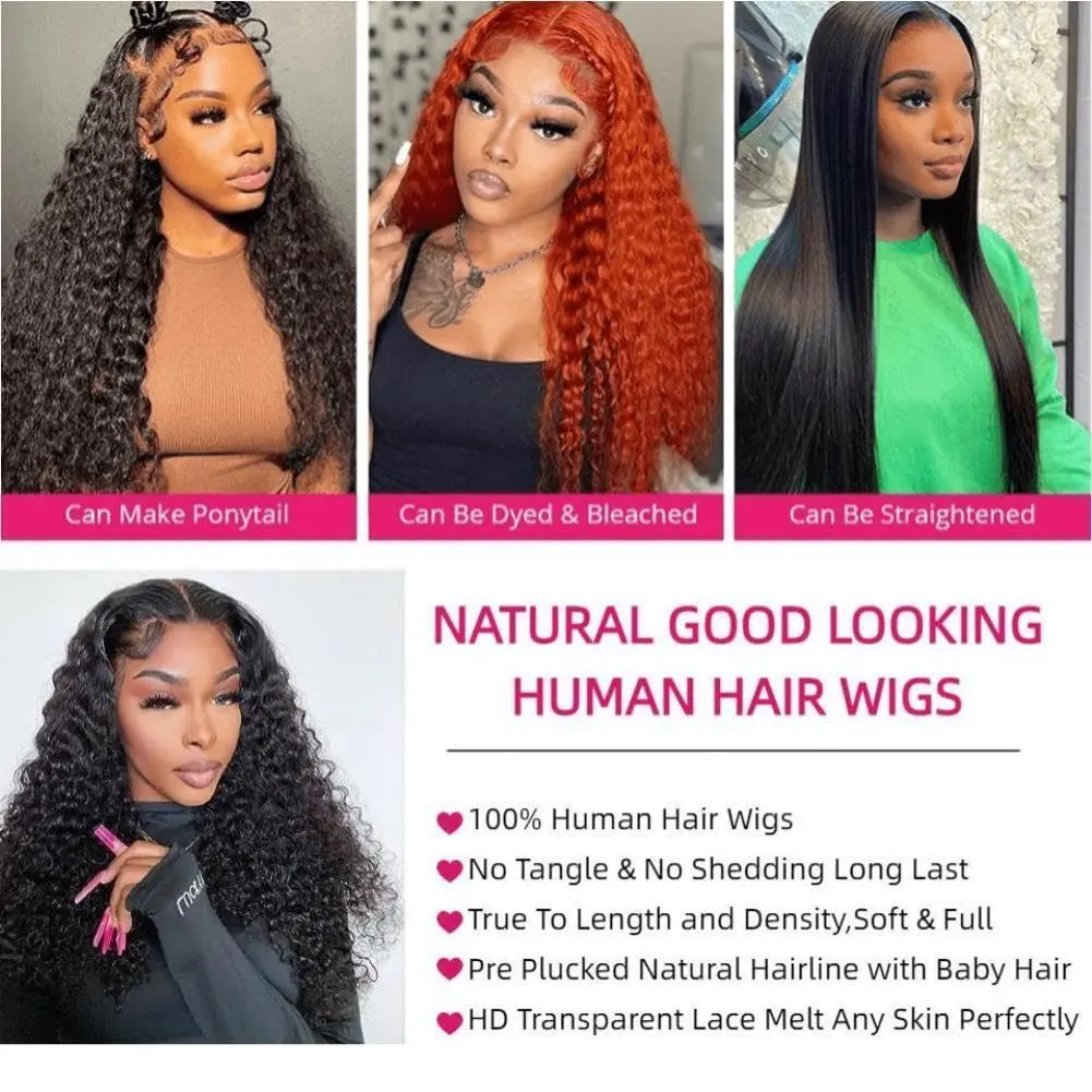 30 Inch Deep Wave Lace Front Wig Human Hair Pre Plucked 13x4 HD Lace Front Wigs 200 Density Deep Curly Wigs Human Hair for Women