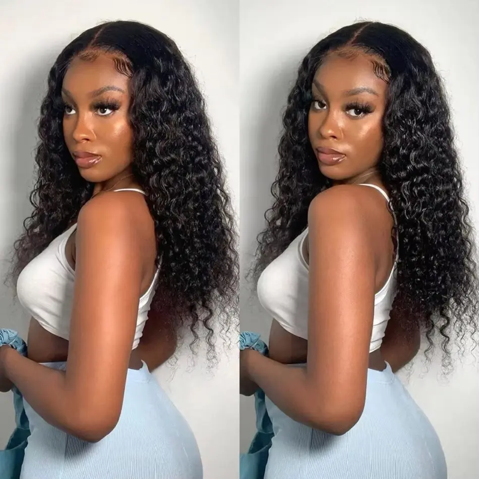 Glueless preplucked deep wave 5x5 hd lace frontal human hair wig Brazilian 40 inch lace front curly cheap wigs on sale clearance