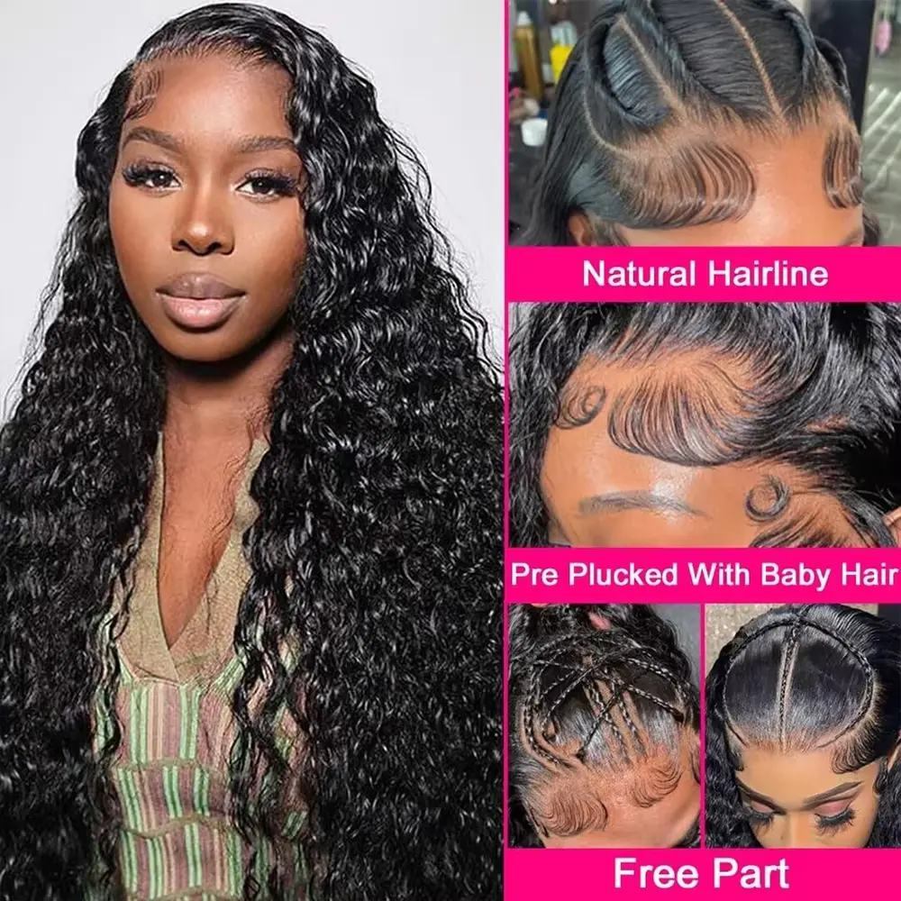 Glueless preplucked deep wave 5x5 hd lace frontal human hair wig Brazilian 40 inch lace front curly cheap wigs on sale clearance