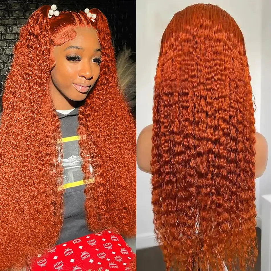 Ginger colored deep wave 13x6 hd lace frontal human hair wig for women choice 30 inch lace front brazilian curly wigs on sale