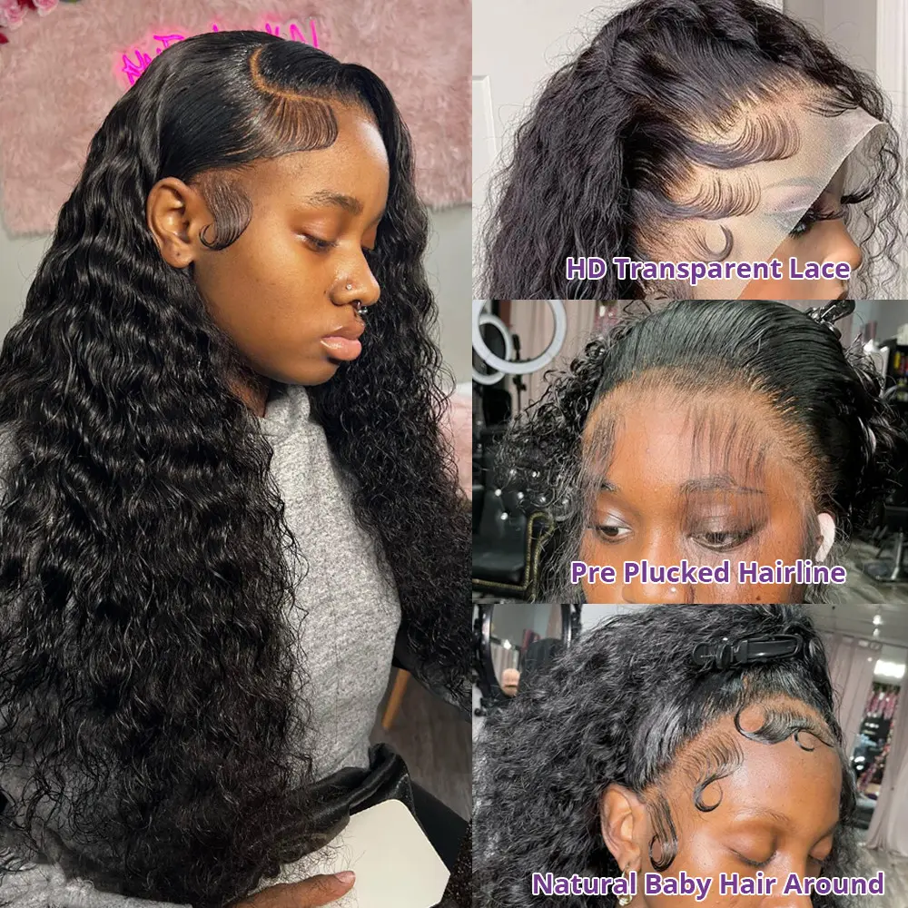 30 inch Hd Lace Frontl Deep Wave Human Hair Wigs for Women Curly Pre Plucked 200 Density Water Wave Lace Front Wig on Sale