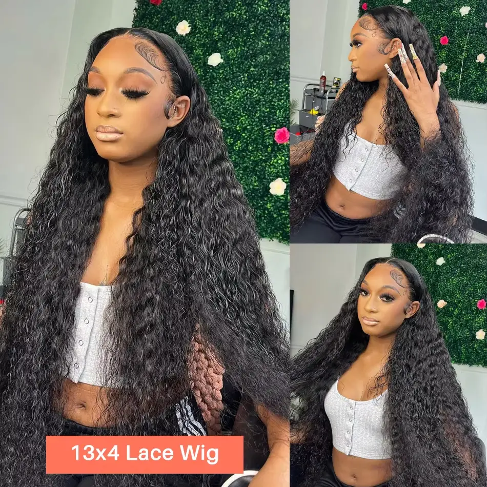 Deep wave curly 13x6 hd lace frontal human hair wig for women choice 40 inch lace front brazilian cheap wigs on sale clearance