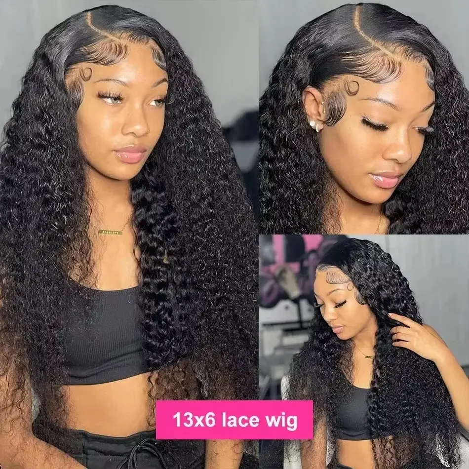 Deep wave curly 13x6 hd lace frontal human hair wig for women choice 40 inch lace front brazilian cheap wigs on sale clearance