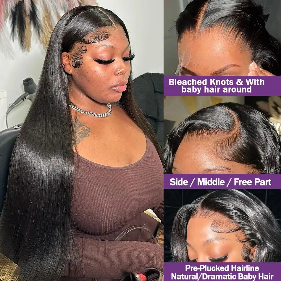 30 40 inch lace front bone straight Preplucked wigs on sale 100% Brazilian 13x6 hd lace frontal human hair wig for women choice