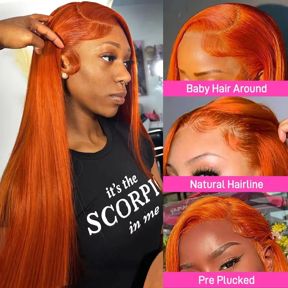 Straight Lace Wigs 100% Human Hair HD Lace Wig 13x6 Human Hair Straight Ginger Lace Front Wig Human Hair 200 density for women