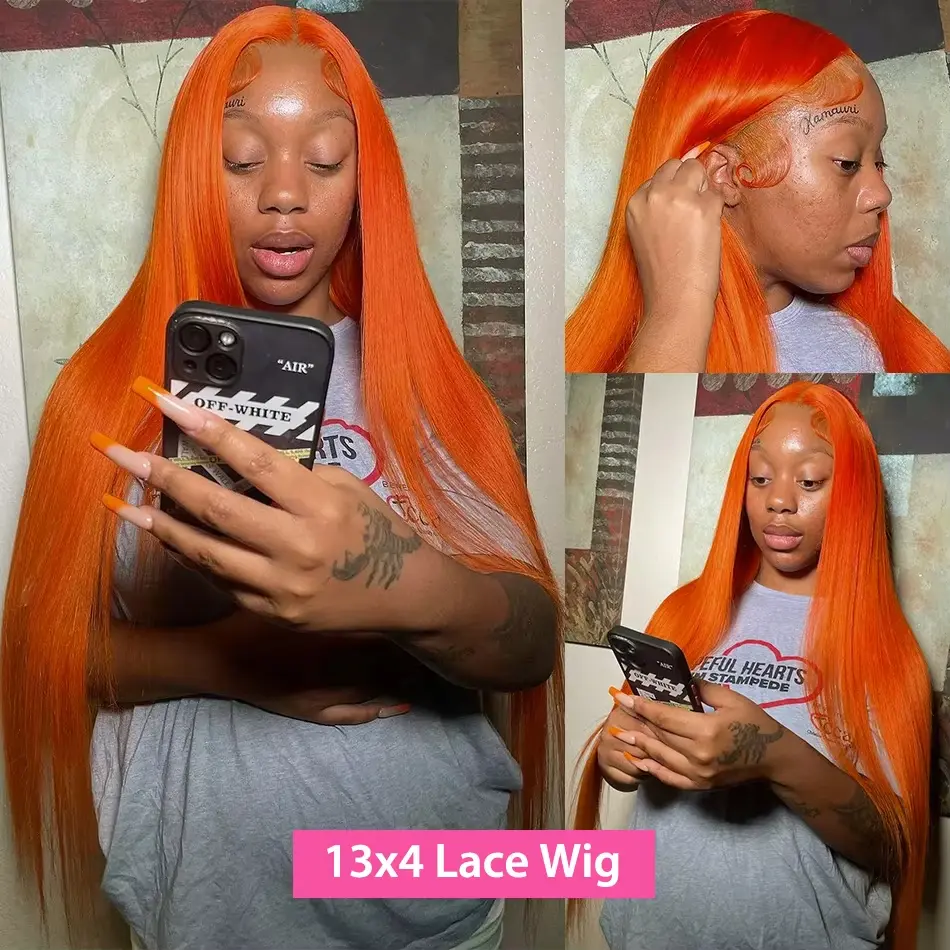 Straight Lace Wigs 100% Human Hair HD Lace Wig 13x6 Human Hair Straight Ginger Lace Front Wig Human Hair 200 density for women