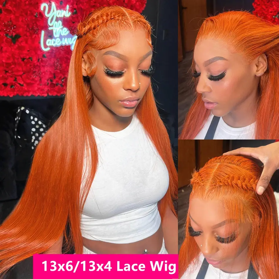 Straight Lace Wigs 100% Human Hair HD Lace Wig 13x6 Human Hair Straight Ginger Lace Front Wig Human Hair 200 density for women