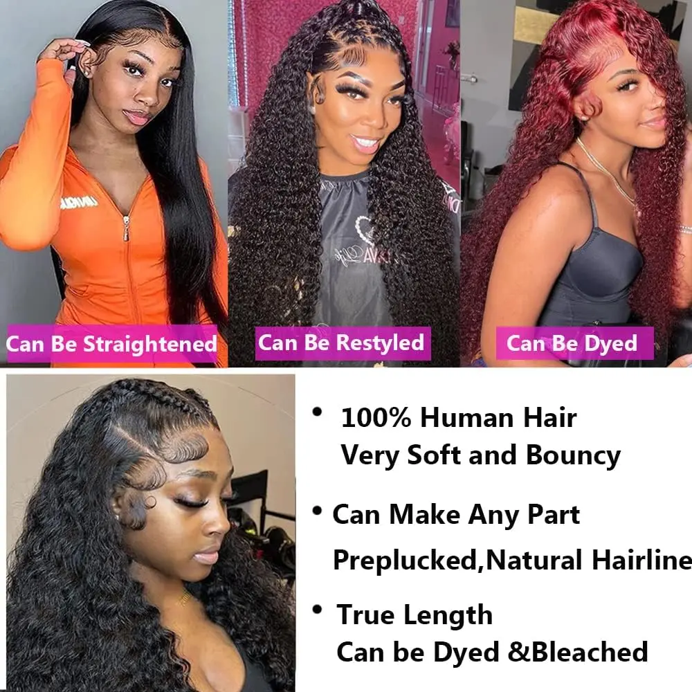 38 inch Lace Front Curly Wigs Deep Wave 13x4 hd Lace Frontal Wig Human Hair for Women Water Wave Brazilion hair Glueless Wigs