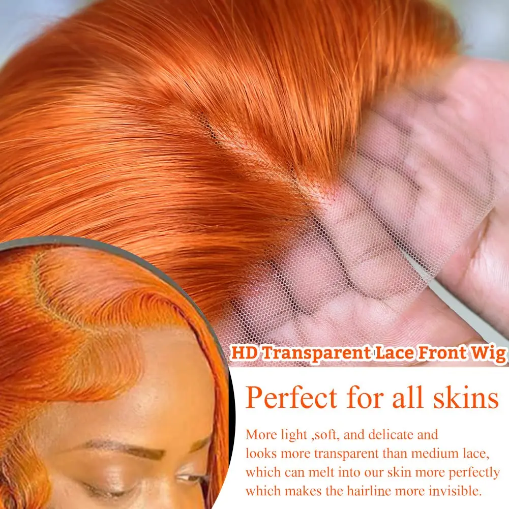 Straight Lace Wigs 100% Human Hair HD Lace Wig 13x6 Human Hair Straight Ginger Lace Front Wig Human Hair 200 density for women