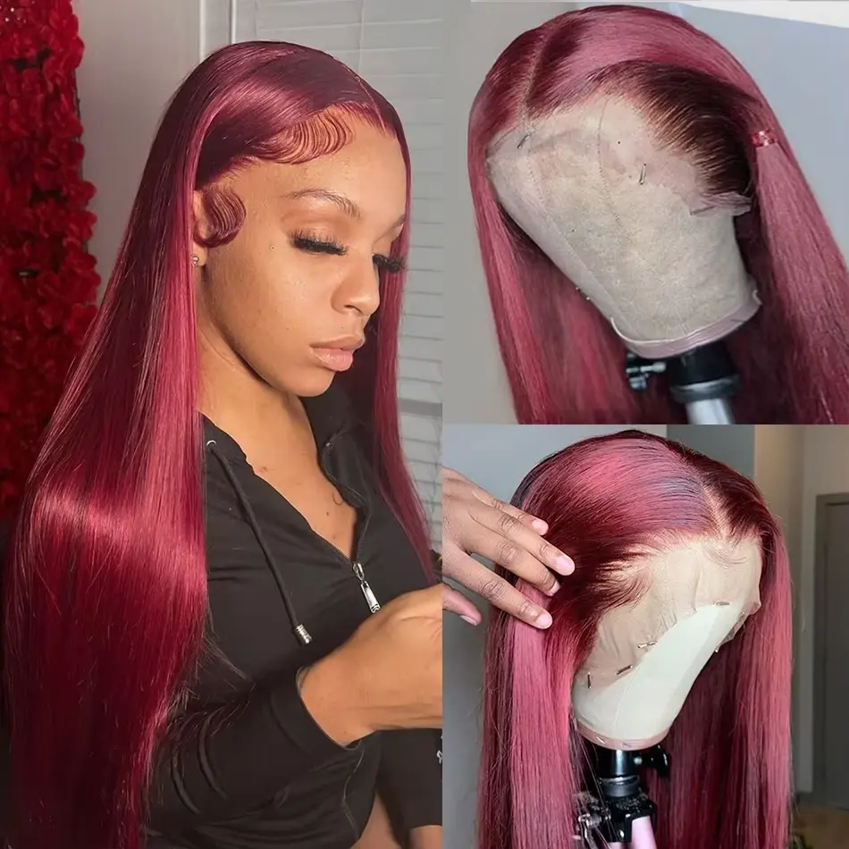 13x6 hd lace frontal wigs human hair Burgundy for women Straight Brazilian 30 inch lace front wigs human hair cheap on sale
