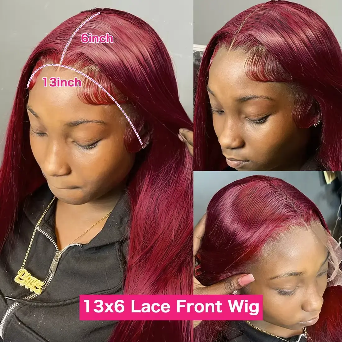 Straight Human Hair Wigs Burgundy 13x6 HD Lace Frontal Human Hair Wig 200 Density Brazilian Hair Wigs Pre Plucked for women