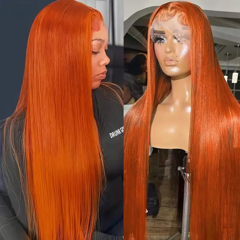 Ginger 13x6 hd lace frontal wigs for women Bone straight Brazilian 30 inch lace front colored wigs human hair ready to Wear