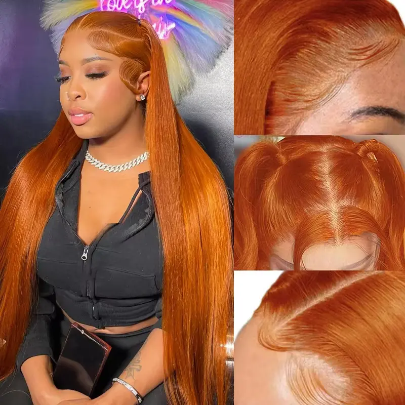 Ginger 13x6 hd lace frontal wigs for women Bone straight Brazilian 30 inch lace front colored wigs human hair ready to Wear