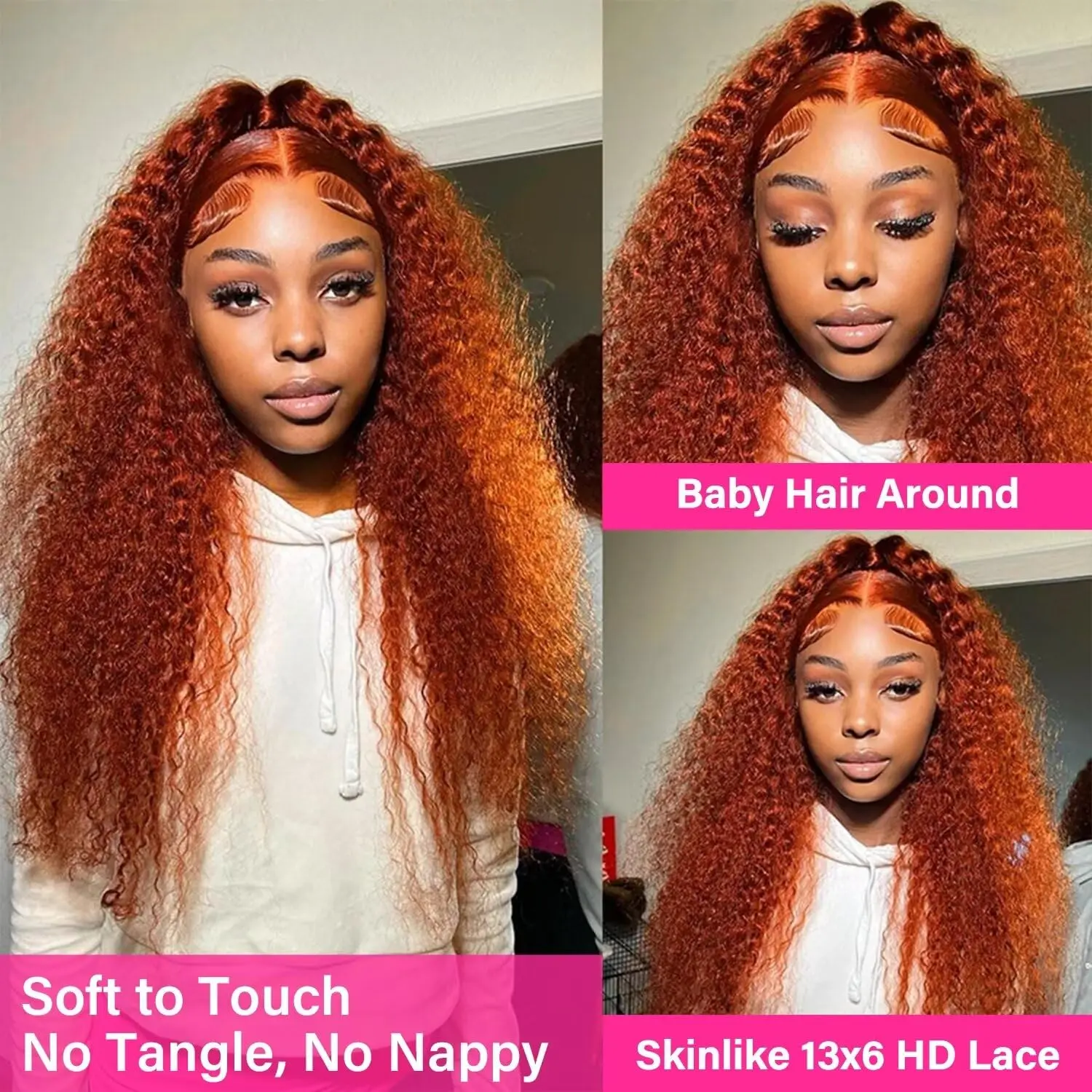 13x6 HD Lace Frontal Wig Deep Wave Frontal Wigs Orange Ginger Human Hair Wigs Curly Wigs 100% Human Hair Brazilian Hair Wigs