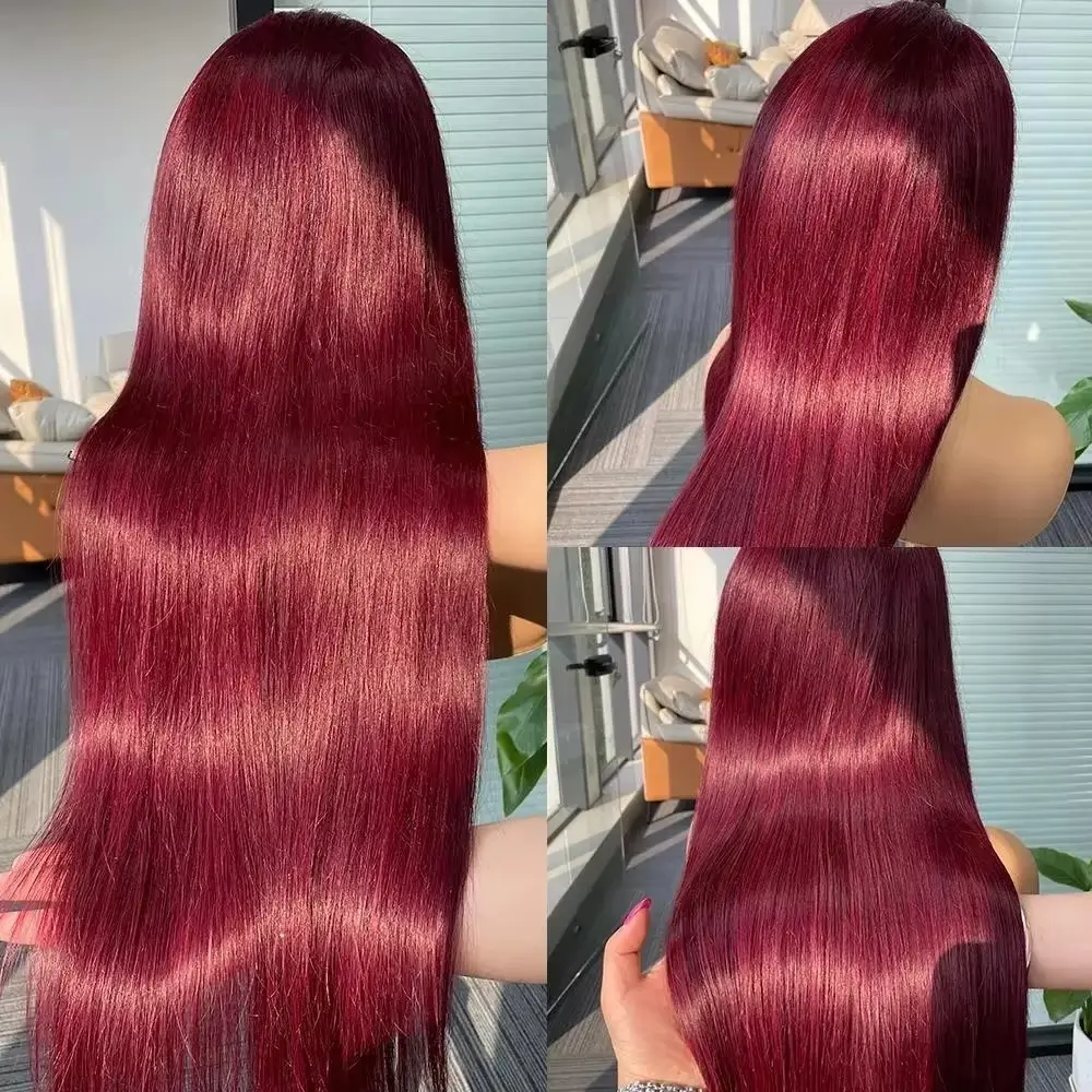 Burgundy 13x6 lace frontal wigs human hair 30 inch hd lace front wigs for women Bone Straight 13x4 Brazilian Glueless wigs