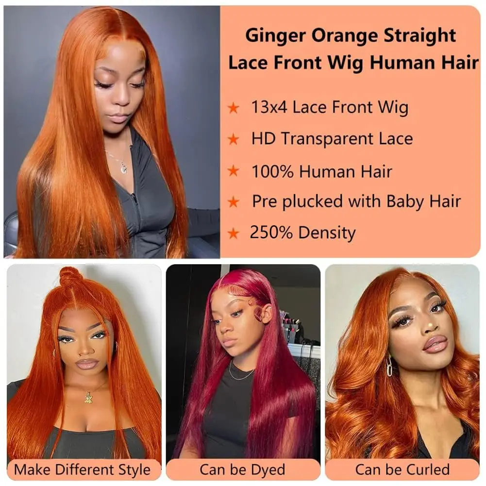 Ginger 13x6 hd lace frontal wigs for women Bone straight Brazilian 30 inch lace front colored wigs human hair ready to Wear