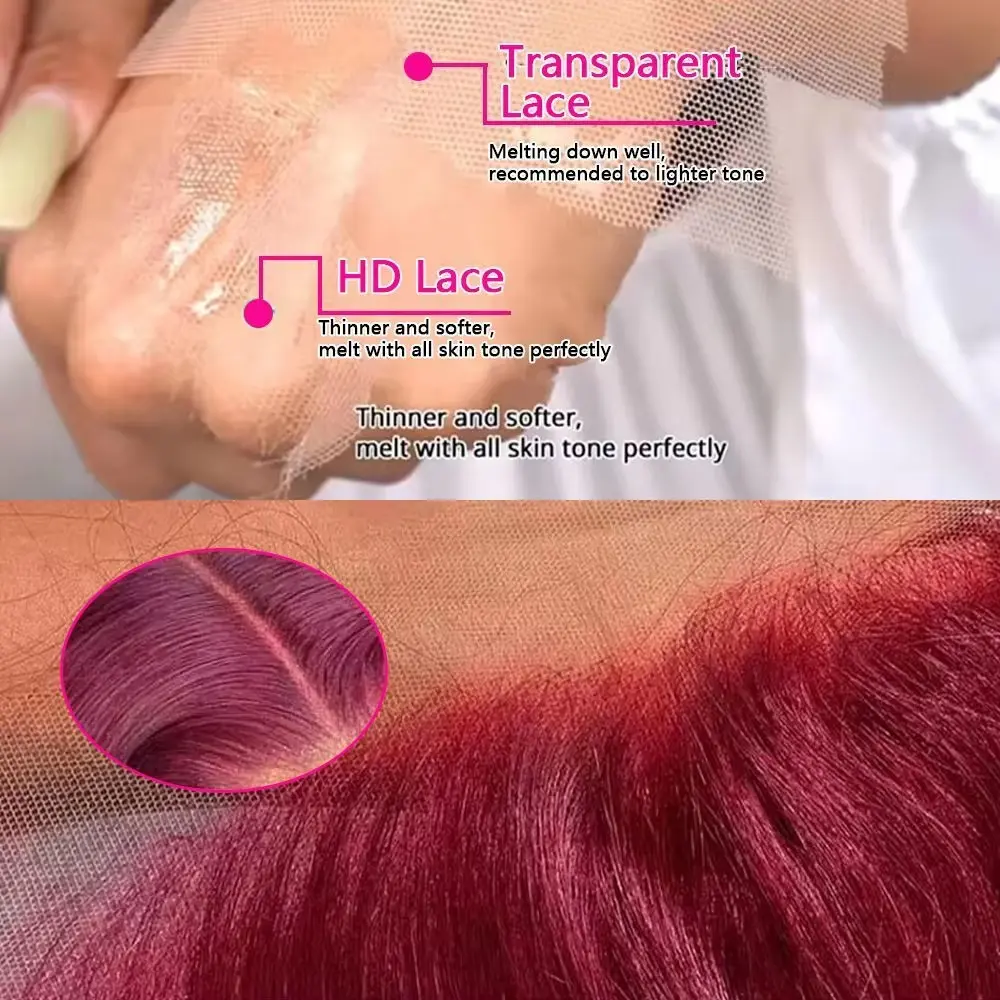 Straight Human Hair Wigs Burgundy 13x6 HD Lace Frontal Human Hair Wig 200 Density Brazilian Hair Wigs Pre Plucked for women
