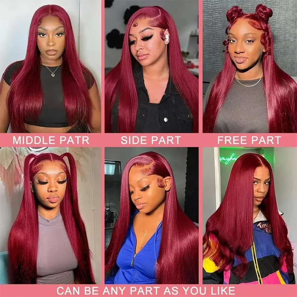 13x6 hd lace frontal wigs human hair Burgundy for women Straight Brazilian 30 inch lace front wigs human hair cheap on sale