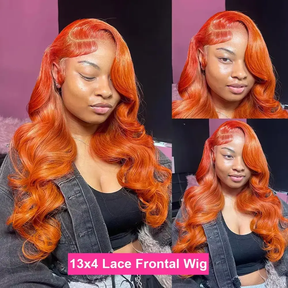 200 Density Body Wave Human Hair Wigs Ginger Lace Front Wig Human Hair 13x4 Ginger Wig Transparent Lace Frontal Wig for women