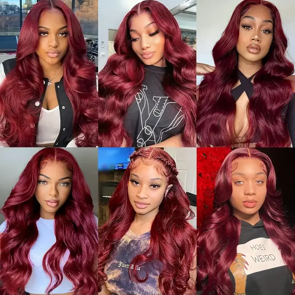 200 Density Burgundy 13x6 HD Lace Frontal Human Hair Wig Body Wave Human Hair Wigs 13x4 Transparent Lace Frontal Wig for Women