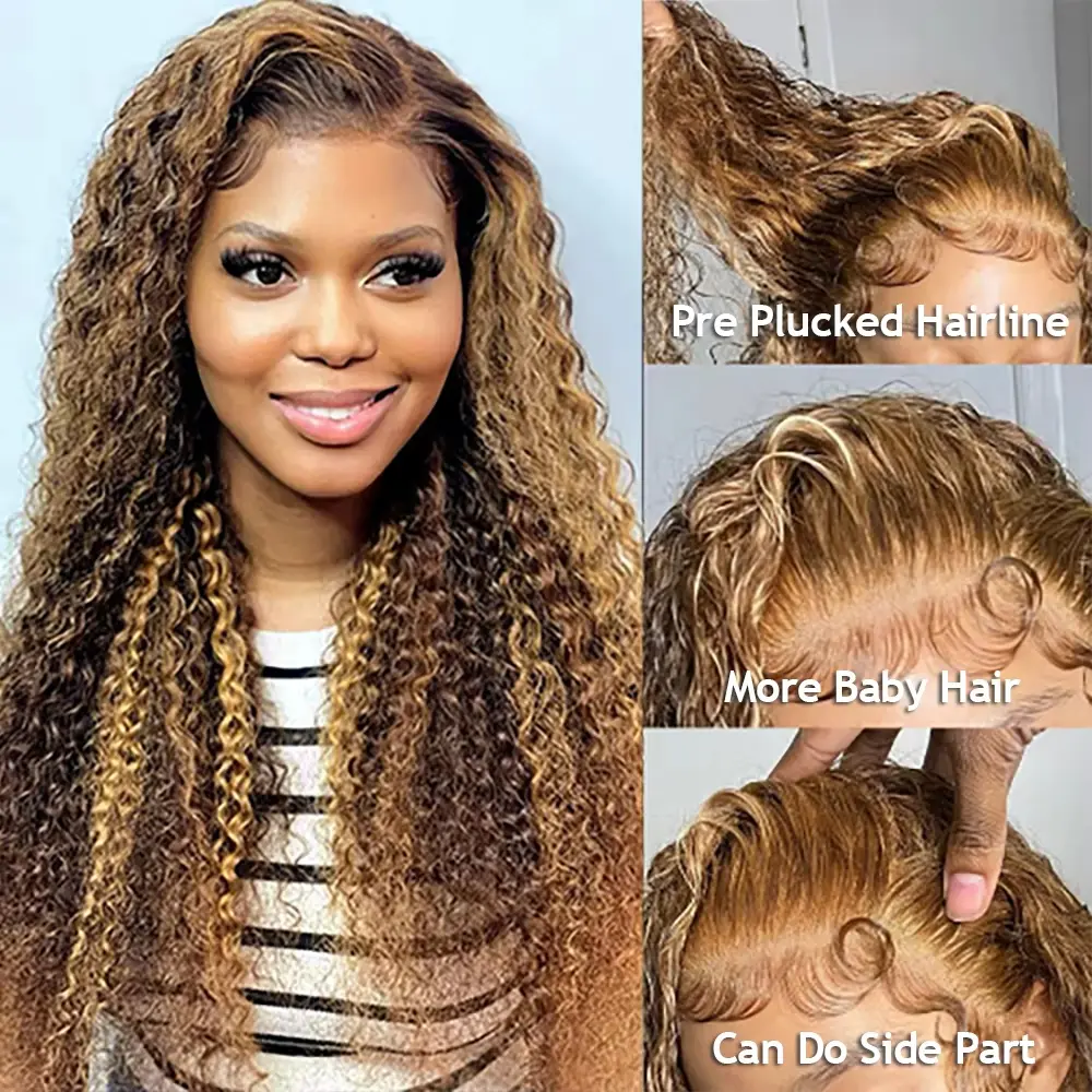 13x6 hd lace frontal human hair wig for women choice Brazilian 30 inch lace front highlight colored deep wave curly wigs on sale