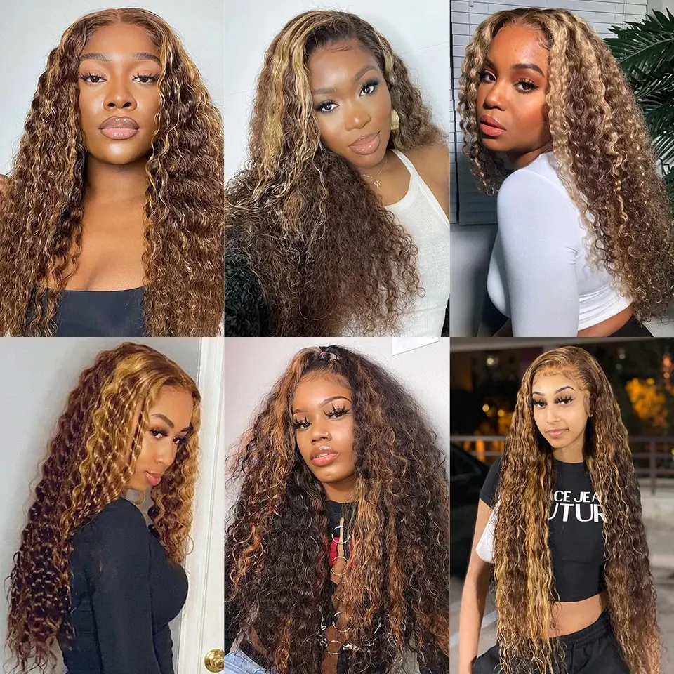 13x6 hd lace frontal human hair wig for women choice Brazilian 30 inch lace front highlight colored deep wave curly wigs on sale